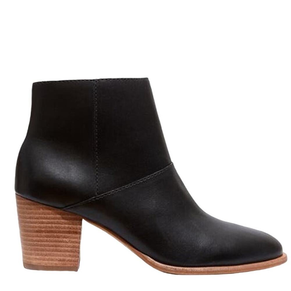 Madewell The Rosie Ankle Booties Side Zip Almond Toe Heeled Leather Black 7.5